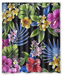 Personalized Tropical Flower Shower Curtain With Hooks For Bathroom Decor