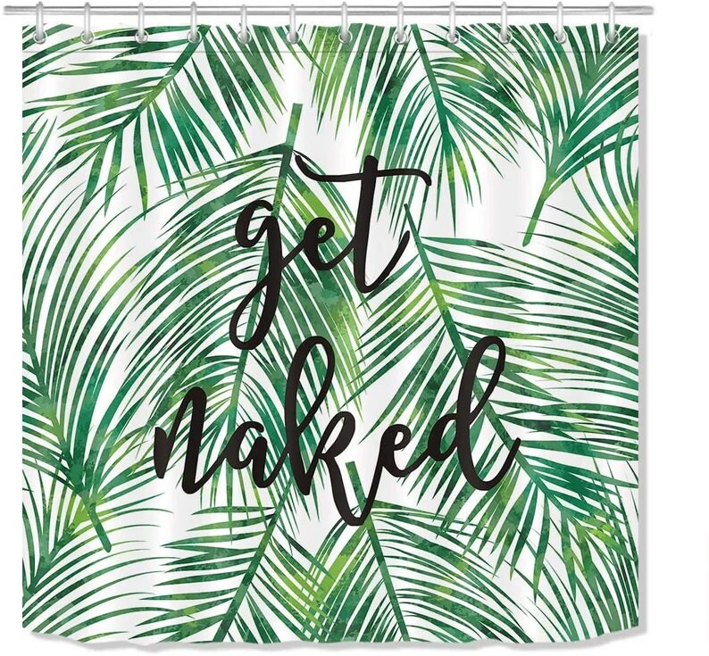 Personalized Tropical Palm Leaf Shower Curtain With Waterproof Fabric, Unique Bathroom Decor Idea