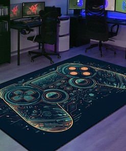 Personalized Video Game Room Rug with Full Size Controllers - Perfect for Any Gaming Room
