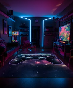 Personalized Vintage Game Room Area Rugs for Boys with Full Size Game Controller Pattern
