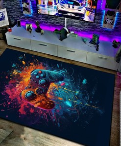 Personalized Vintage Game Room Themed Area Rugs for Boys with Shufflezone Game Carpet