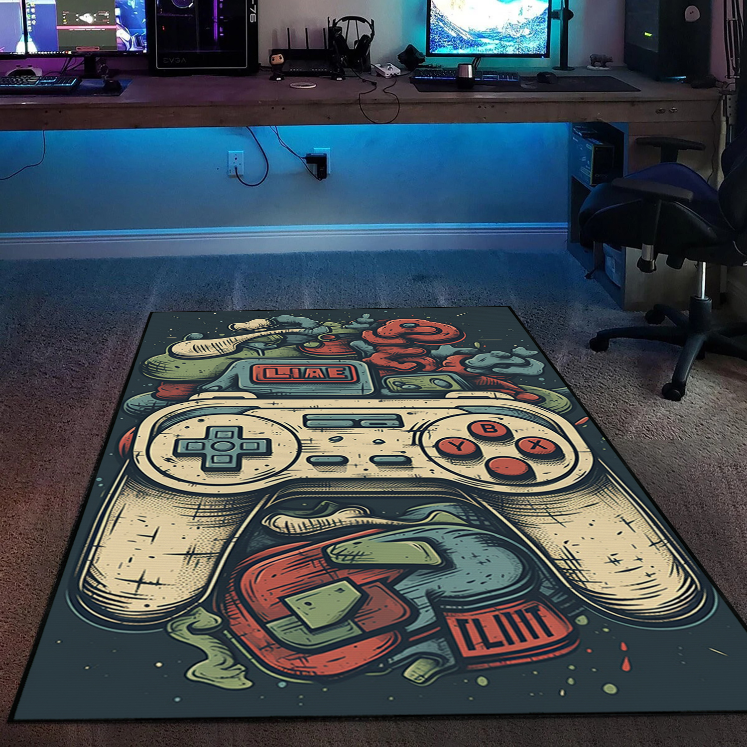 Personalized Vintage Game Room with Customizable Shufflezone Game Controller Area Rug for Teen Boys - Image 2