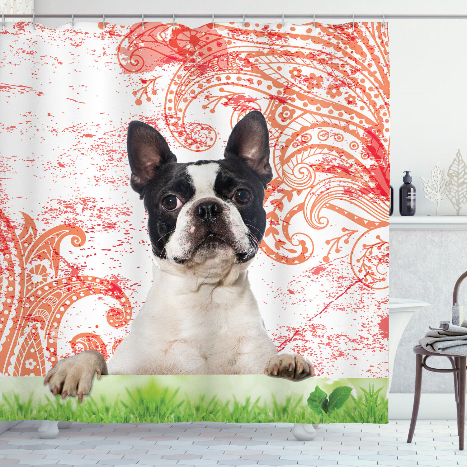 Pet Animal On Swirls Print Dog Lover Shower Curtain For A Splash Of Color