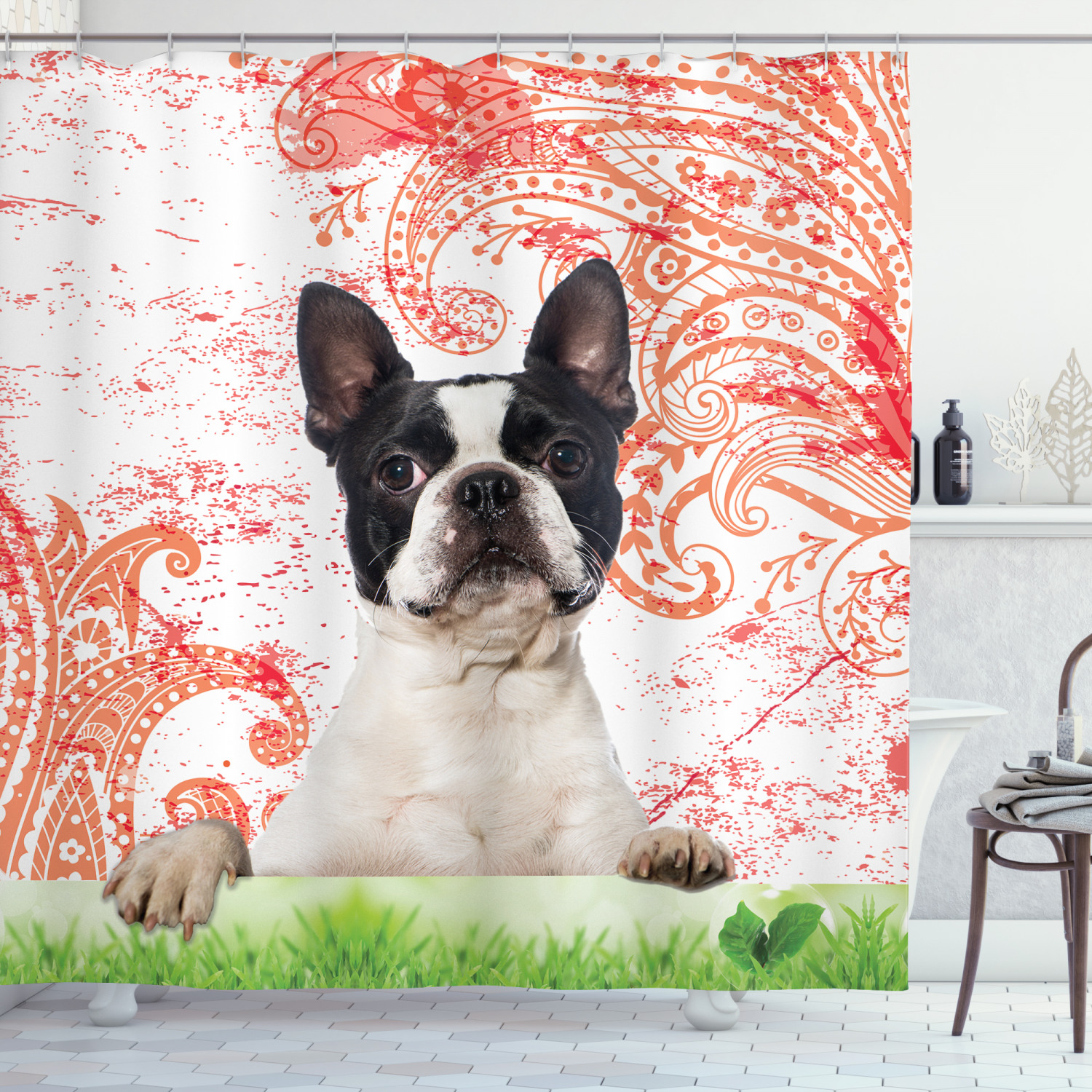Pet Animal On Swirls Print Dog Lover Shower Curtain For A Splash Of Color - Image 3