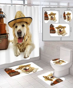 Pet Baby Dog Waterproof Shower Curtain Bathroom Toilet Bath Cover Set for Travel Holidays