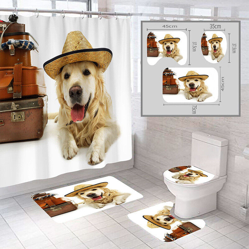 Pet Baby Dog Waterproof Shower Curtain Bathroom Toilet Bath Cover Set for Travel Holidays