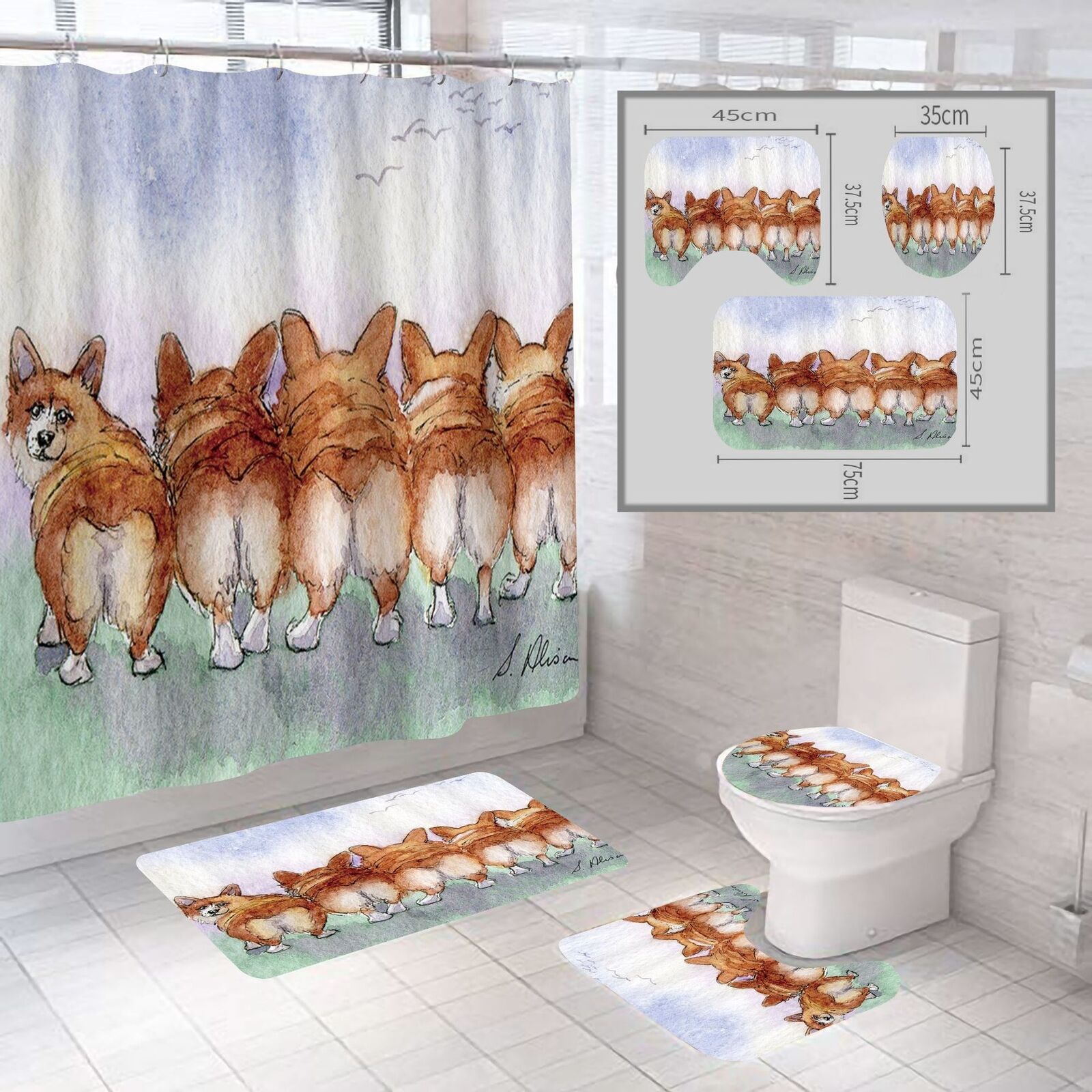 Pet Dog Corgi Waterproof Shower Curtain - Ideal For Dog Lovers!
