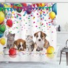 Pet Dogs Cats Print Birthday Party Shower Curtain For Bathroom - Waterproof Fabric