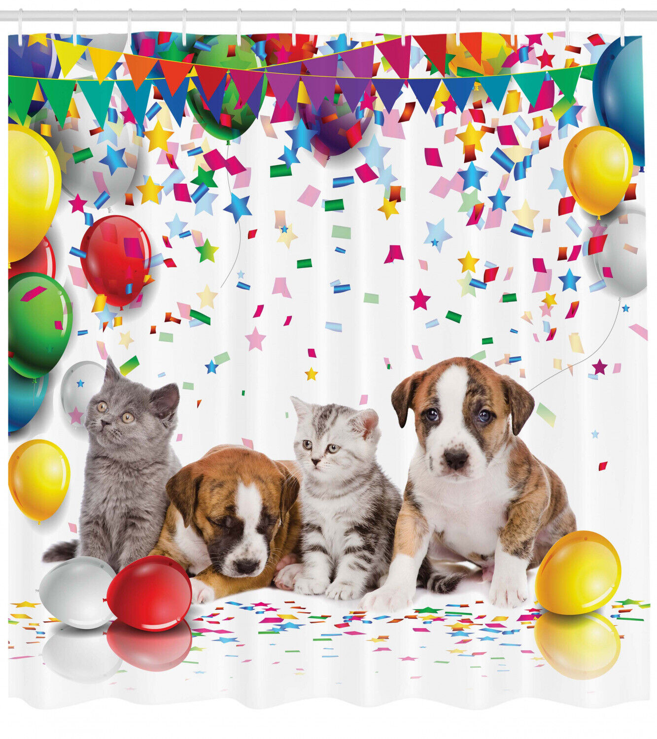 Pet Dogs Cats Print Birthday Party Shower Curtain For Bathroom - Waterproof Fabric - Image 2