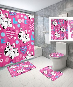 Pet Love Dog Waterproof Shower Curtain Set for Adorable Bathroom Decor