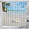 Petal Beach Shower Curtain with a Window Sea View and Tropical Beach Design