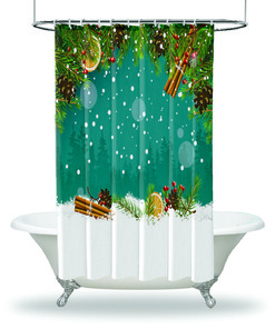 Petite Pine Cones And Berries Christmas Shower Curtain - Waterproof Fabric Bathroom Decor
