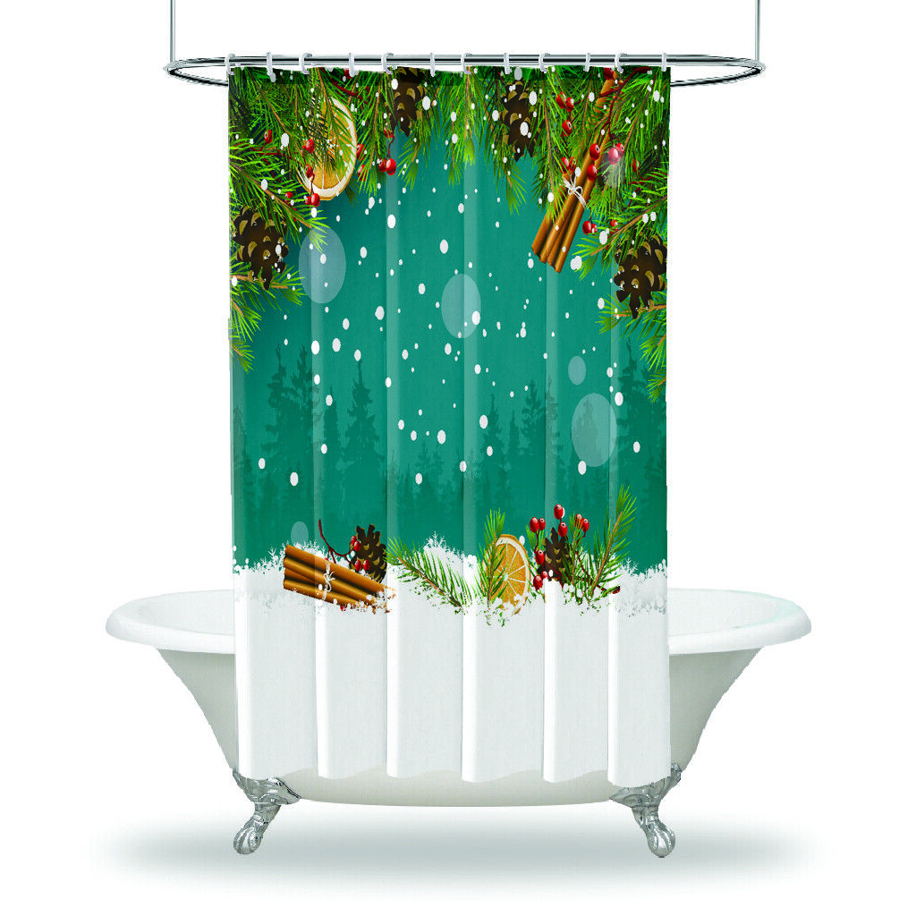 Petite Pine Cones And Berries Christmas Shower Curtain - Waterproof Fabric Bathroom Decor