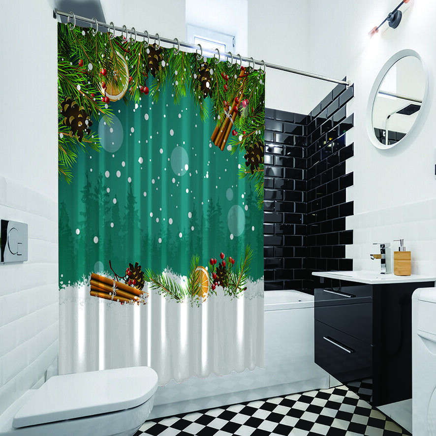Petite Pine Cones And Berries Christmas Shower Curtain - Waterproof Fabric Bathroom Decor - Image 4