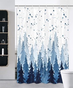 Petite Snow Forests Print Small Shower Curtain Great for RV Camper Bathrooms