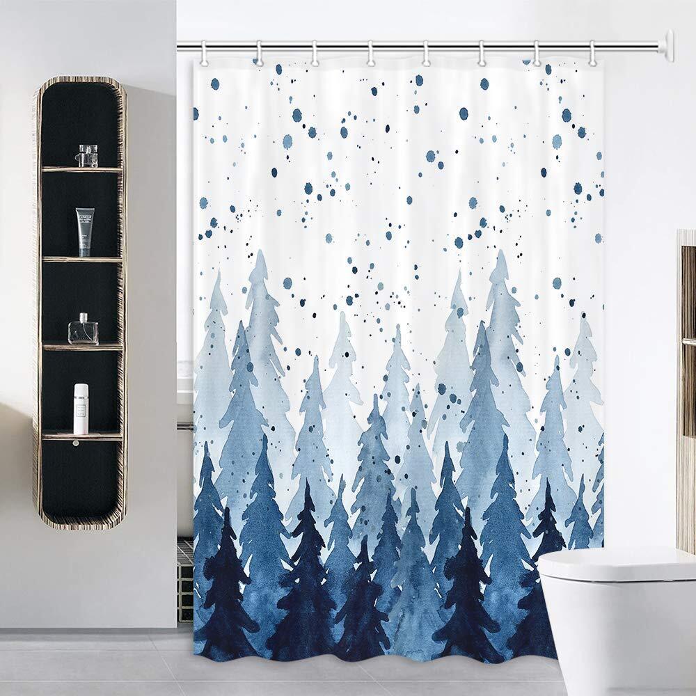 Petite Snow Forests Print Small Shower Curtain Great for RV Camper Bathrooms