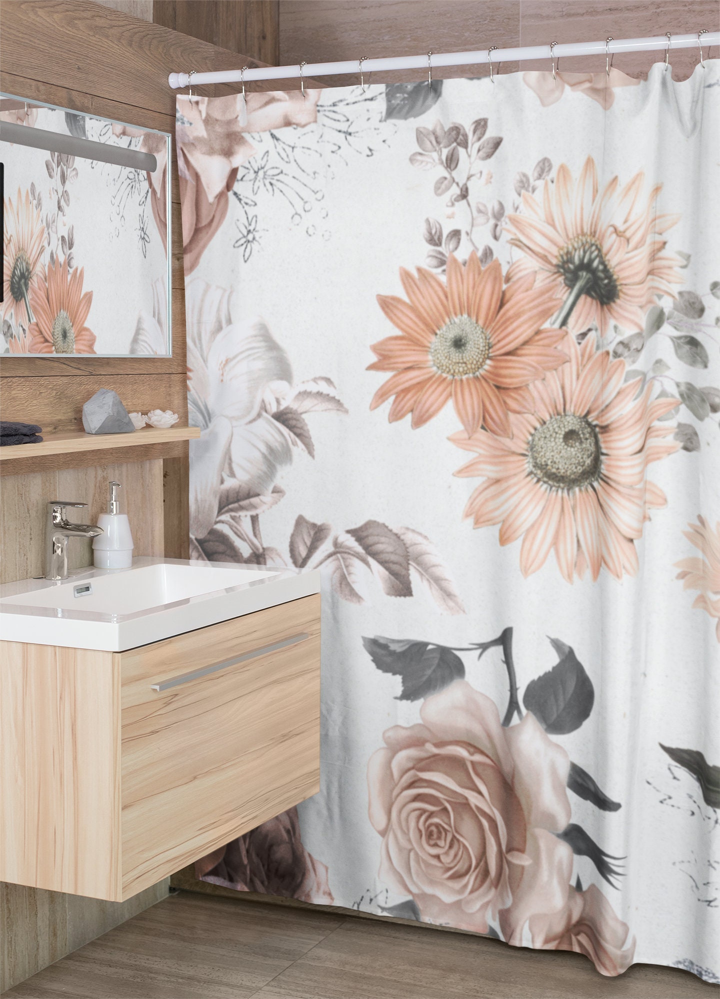 Pfirsich Sonnenblumen Florale Duschvorh¤nge for a Modern and Fresh Bathroom Decor