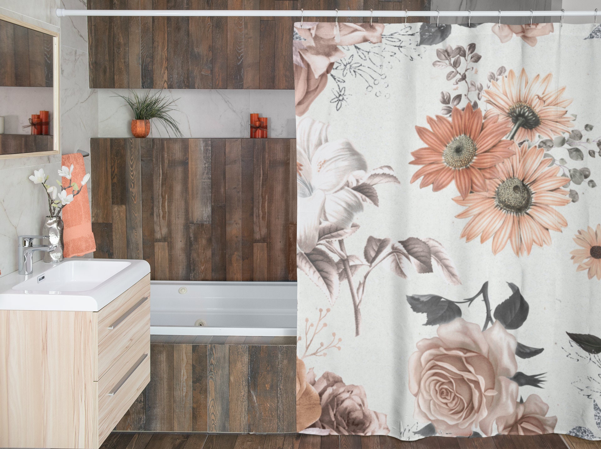 Pfirsich Sonnenblumen Florale Duschvorh¤nge for a Modern and Fresh Bathroom Decor