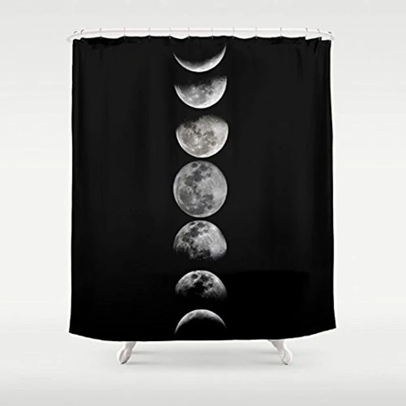 Phases of the Moon Shower Curtain With a Chic Black Design for Your Bathroom