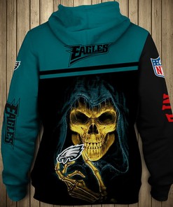 Philadelphia Eagles 3D Skull Hoodie Pullover Zip Hoodie - Official Nfl Merchandise