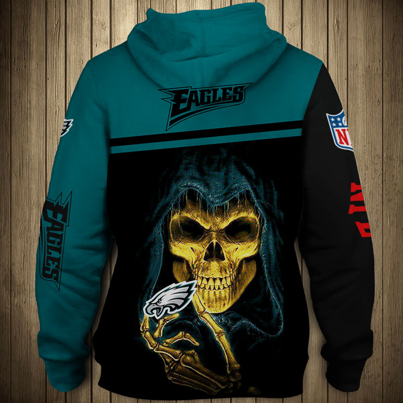 Philadelphia Eagles 3D Skull Hoodie Pullover Zip Hoodie - Official Nfl Merchandise