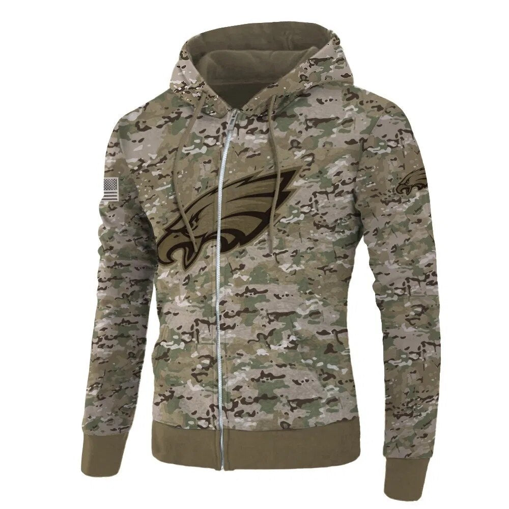 Philadelphia Eagles Camo Hoodie 3D Printed Pullover Zip Up Hoodie - Gifts For Fans