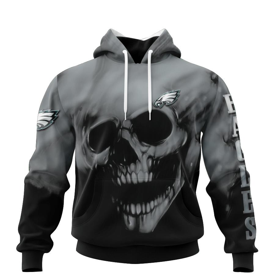 Philadelphia Eagles Custom Name & Number 3D All Over Print Skull Hoodie - Official Nfl Merchandise