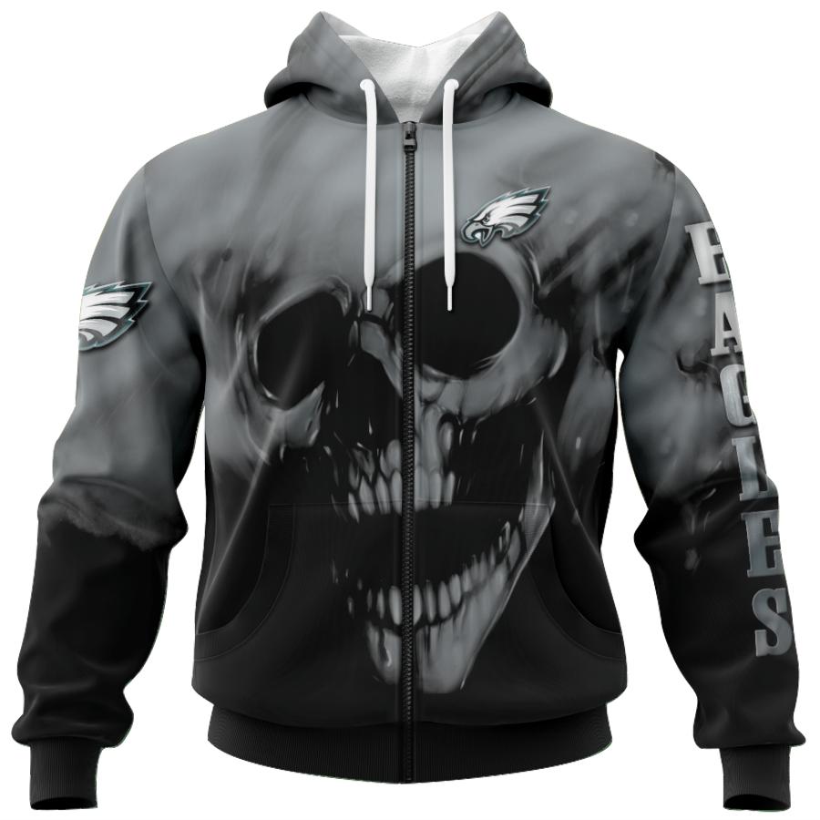 Philadelphia Eagles Custom Name & Number 3D All Over Print Skull Hoodie - Official Nfl Merchandise