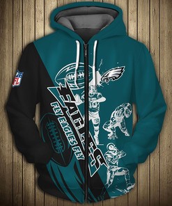 Philadelphia Eagles Hoodie 3D Cartoon Player Cute Zip Hoodie - Official Nfl Merchandise 