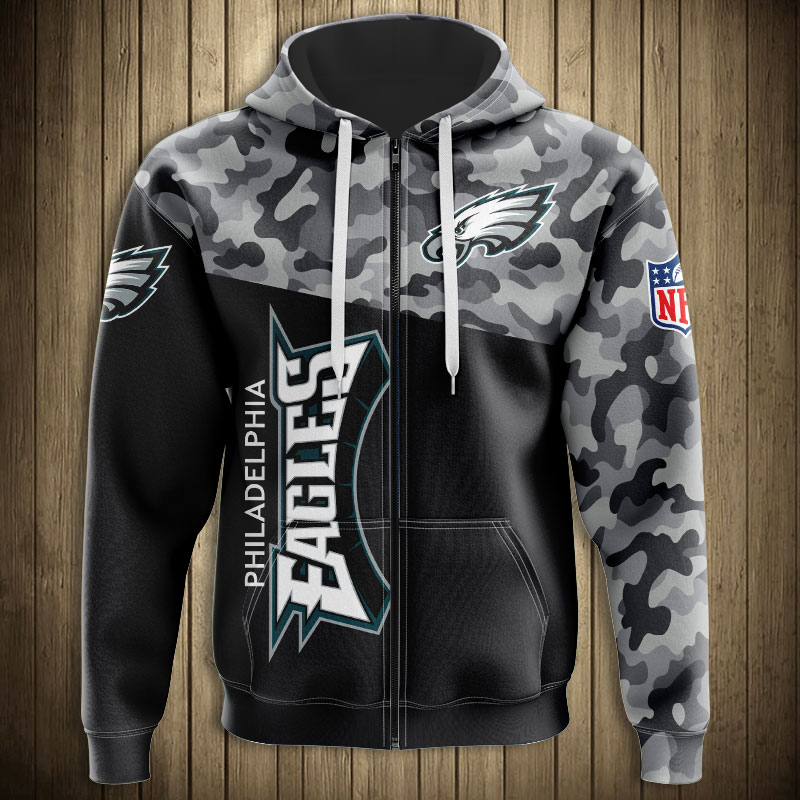 Philadelphia Eagles Military Hoodie 3D Zip Hoodie Long Sleeve - New Season Fan Gear