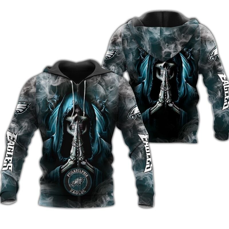 Philadelphia Eagles Zip Hoodie Death Smoke Graphic - Official Nfl Merchandise