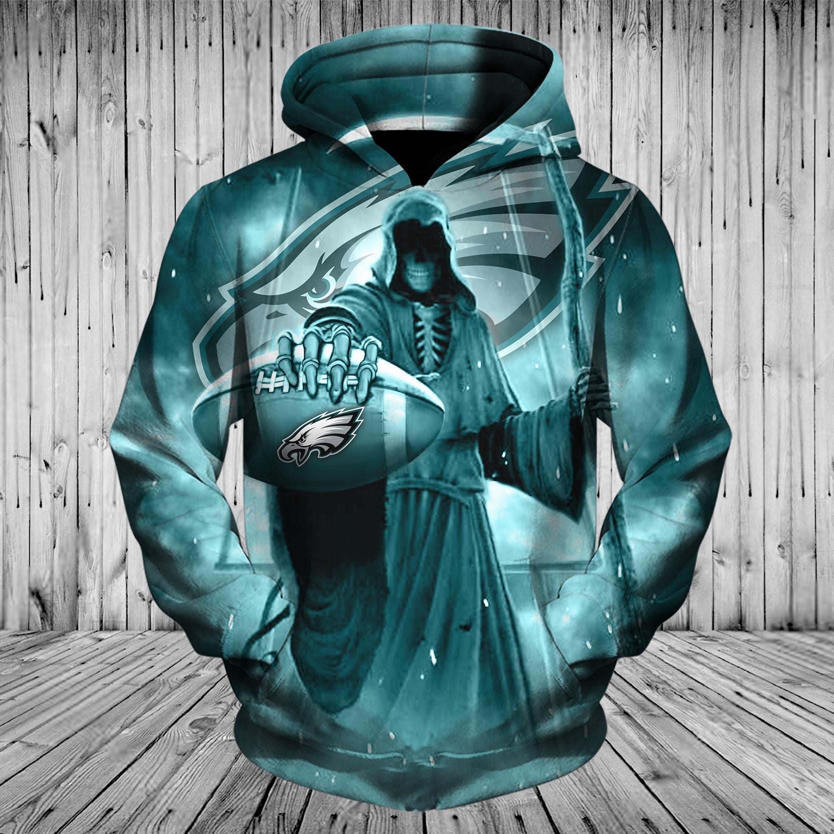 Philadelphia Eagles Zip Up Hoodie 3D Death Skull Hoodie - Gifts For Fans