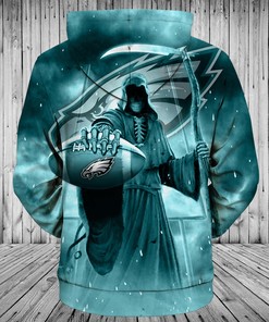 Philadelphia Eagles Zip Up Hoodie 3D Death Skull Hoodie - Gifts For Fans