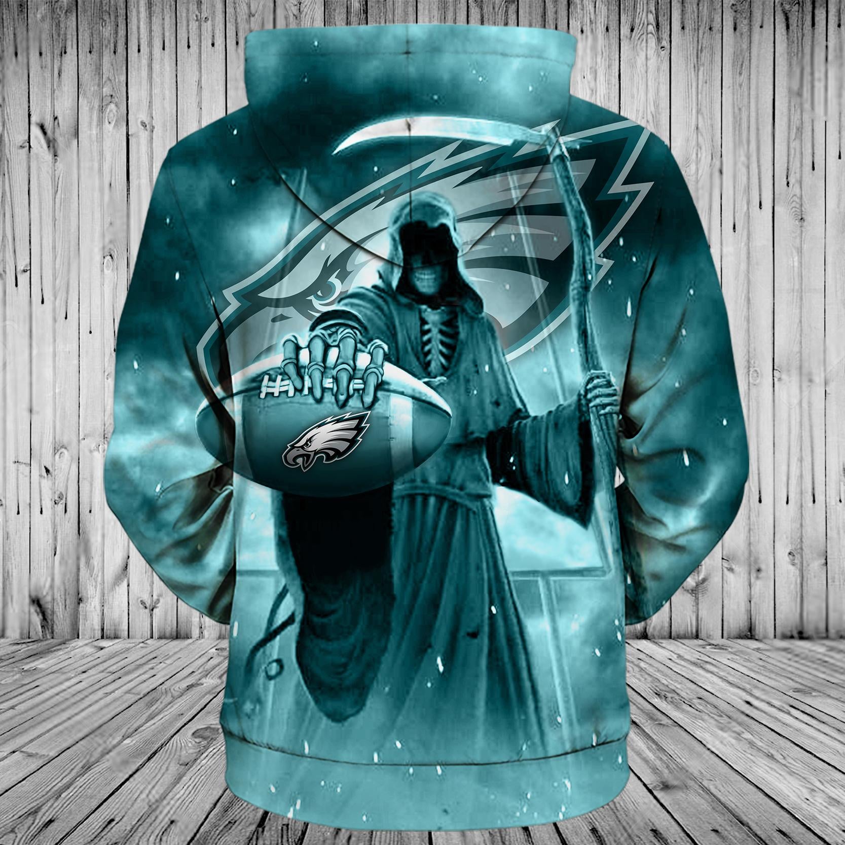 Philadelphia Eagles Zip Up Hoodie 3D Death Skull Hoodie - Gifts For Fans