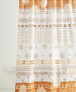 Philomena Shower Curtain With Geometrical White And Brown Design