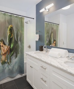 Phineas Mermaid Themed Shower Curtain with Fantasy Art for Your Bathroom Decor