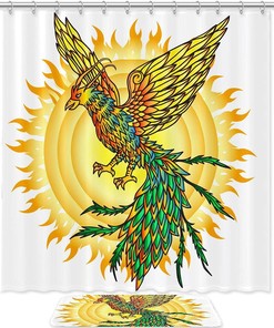 Phoenix Bird And Flaming Sun Print Shower Curtain For A Stylish Bathroom 