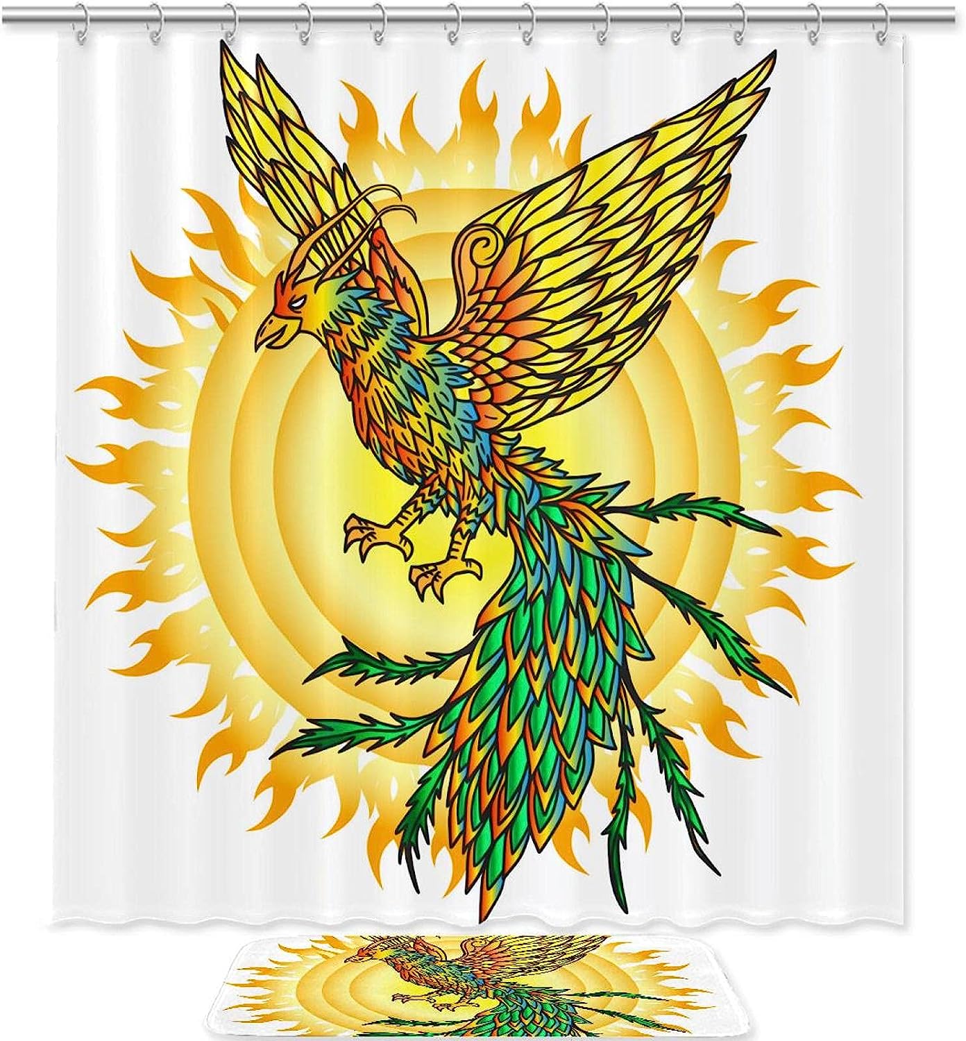 Phoenix Bird And Flaming Sun Print Shower Curtain For A Stylish Bathroom