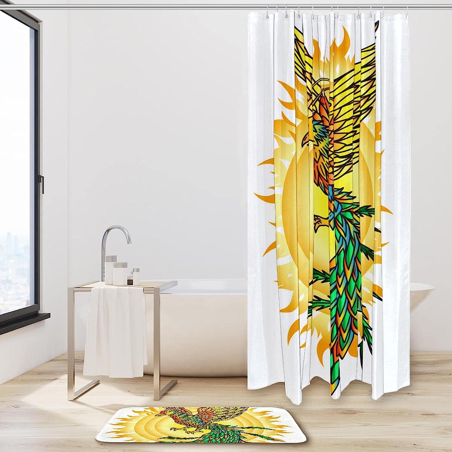 Phoenix Bird And Flaming Sun Print Shower Curtain For A Stylish Bathroom