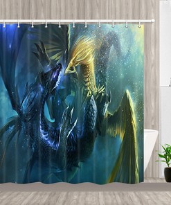 Phoenix and Ice Dragon Shower Curtain with Mythical Creatures for Your Bathroom Decor