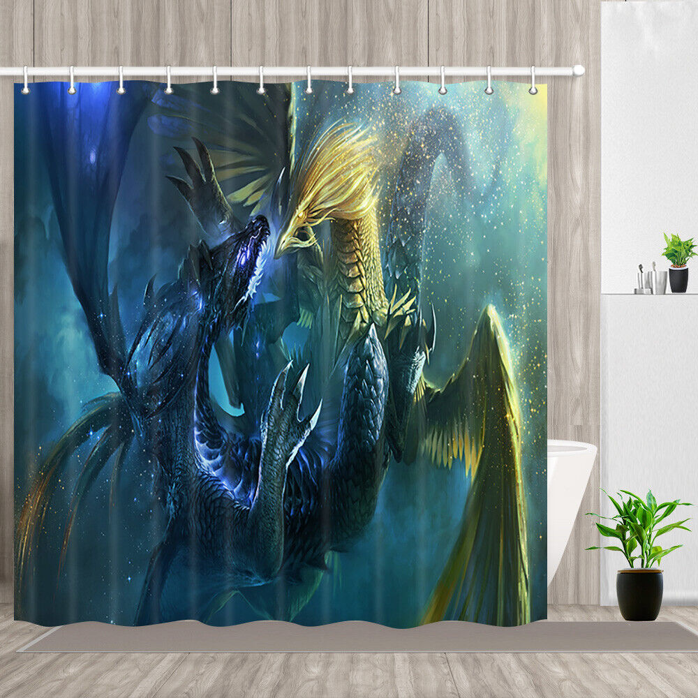 Phoenix and Ice Dragon Shower Curtain with Mythical Creatures for Your Bathroom Decor