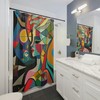 Picasso-Style Mermaid Shower Curtain, Geometric Abstract Art Print Bathroom Decor