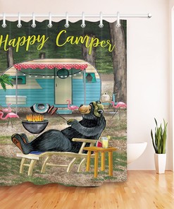 Picnic Bear Camping Funny Shower Curtain For Bathroom