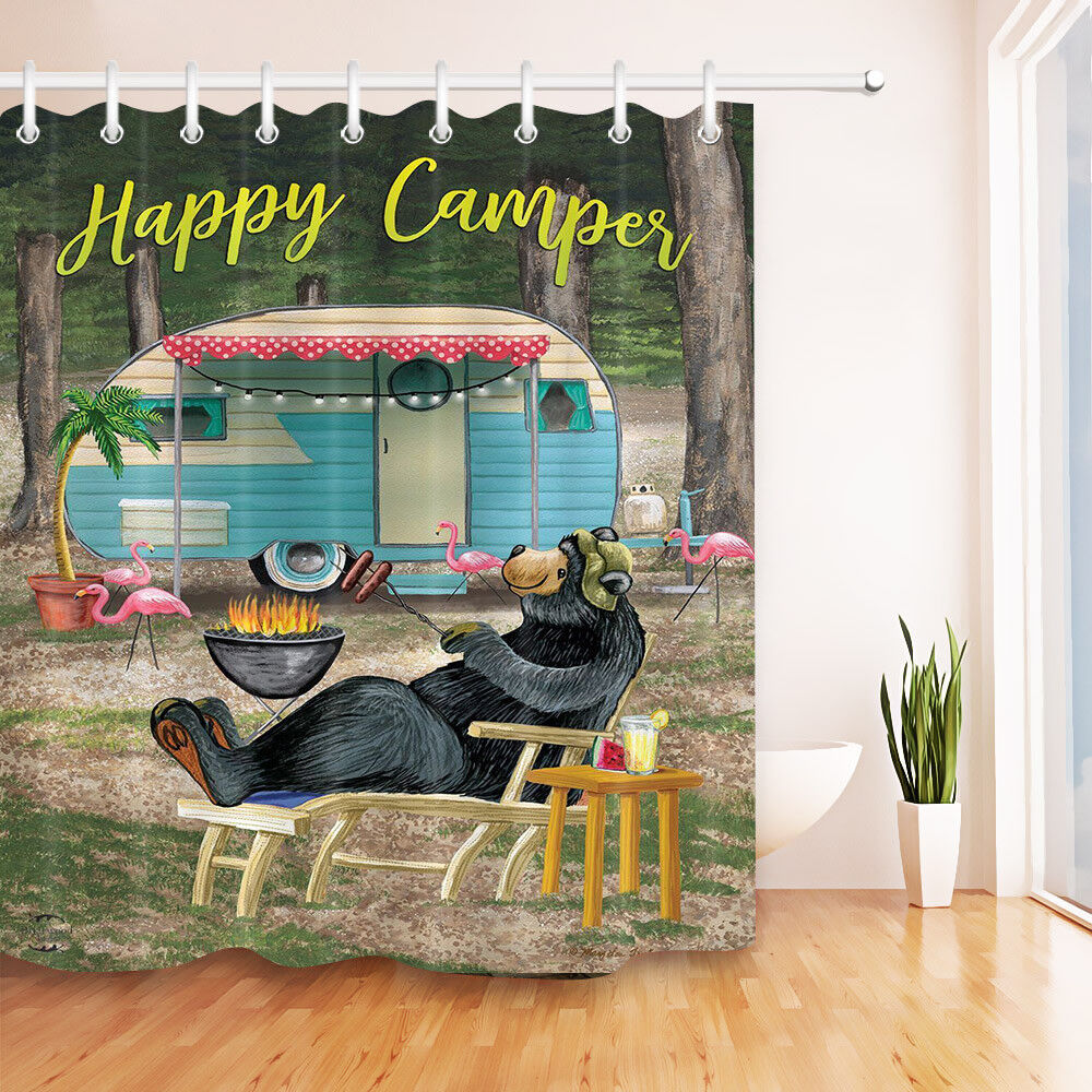 Picnic Bear Camping Funny Shower Curtain For Bathroom
