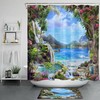 Picturesque Landscape Vine Leaf Flowers Waterfall Shower Curtain for Bathroom Decor