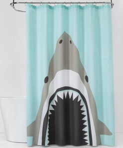 Pillowfort Shark Shower Curtain in Gray for Kid's Bathrooms with an Ocean Theme