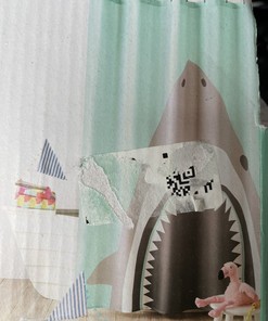 Pillowfort Shark Shower Curtain in Gray for Kid's Bathrooms with an Ocean Theme