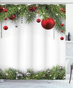 Pine Leaves Ball Classic Design Print Holiday Season Shower Curtain - Cloth Fabric Bathroom Decors