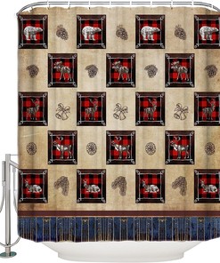 Pine Needles Forest Animals Shower Curtain for Rustic Bathroom Decor
