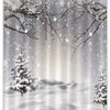 Pine Tree Covered Snow Shower Curtain - LB Winter Snowflake Scene Bathroom Accessories